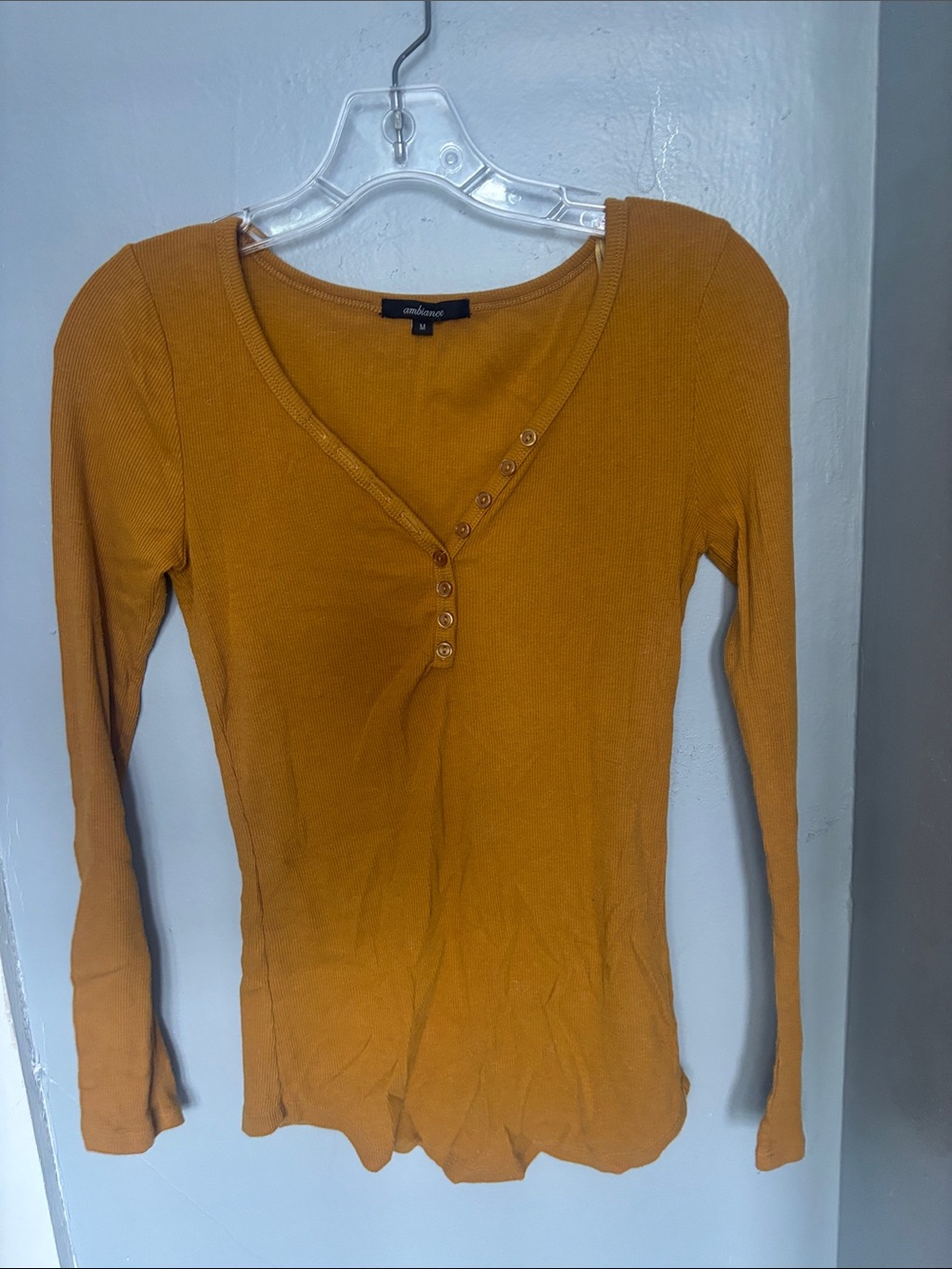 Ambiance Mustard Ribbed Long‑Sleeve Henley
